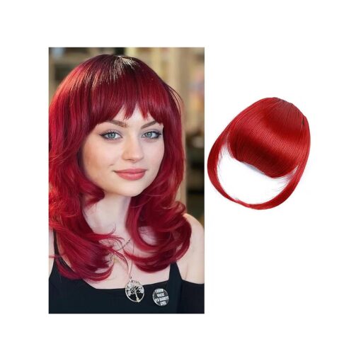 Bangs Hair Clip in Bangs, Hair Extensions Bangs French Bangs Fringe with Temples Hairpieces for girl Clip on Air Bangs Curved Bangs for Women ( French bangs, red )