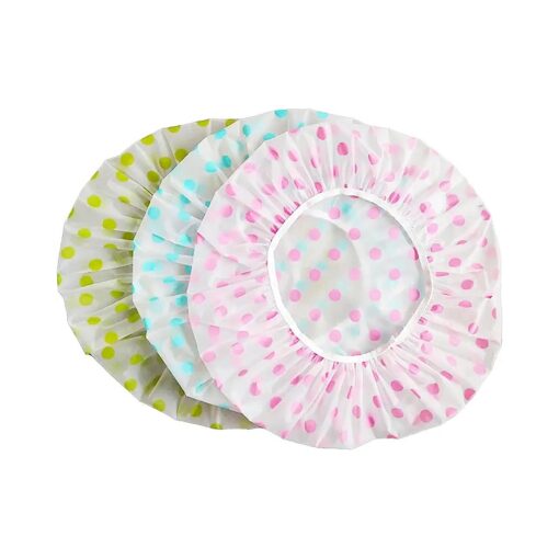 large plastic shower caps for women reusable waterproof hair cap for shower ( 3 Pieces Red blue green )