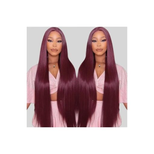 Burgundy Silk Straight Human Hair Wigs Glueless Lace Front Hair 150 % Density Pre Plucked Hair for Black Women ( 20inch, 13x4 lace front wig )