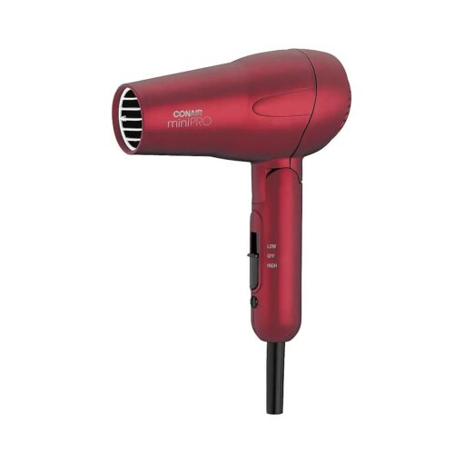 Conair miniPRO Tourmaline Ceramic Travel Hair Dryer with Folding Handle, Red