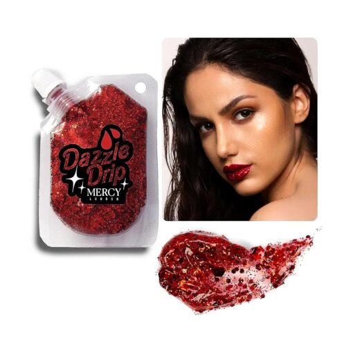 Dazzle Drip Red Glitter Gel, Chunky Glitter Gel for Hair, Eye and Body, Cosmetic Grade Glitter in Pouch