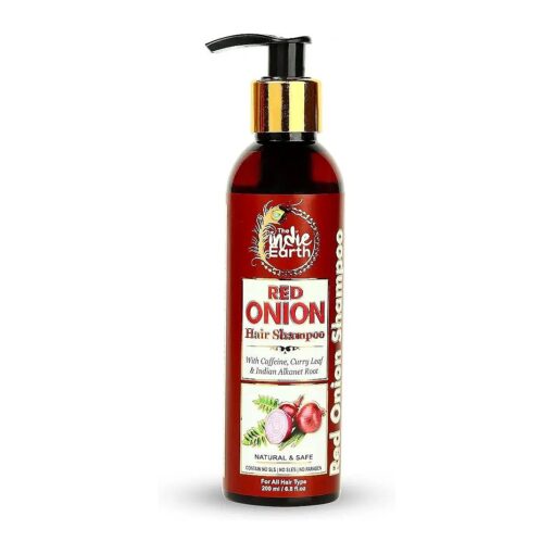 Red Onion Shampoo with Caffeine Curry Leaf and Indian Alkanet Root Controlling Hair Fall Splitends and Dandruff - 200ml / 6.76 Fl.Oz Best Onion Shampoo