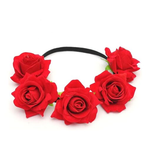 Rose Flower Crown Wedding Festival Headband Hair Garland Wedding Headpiece ( 1-Red )