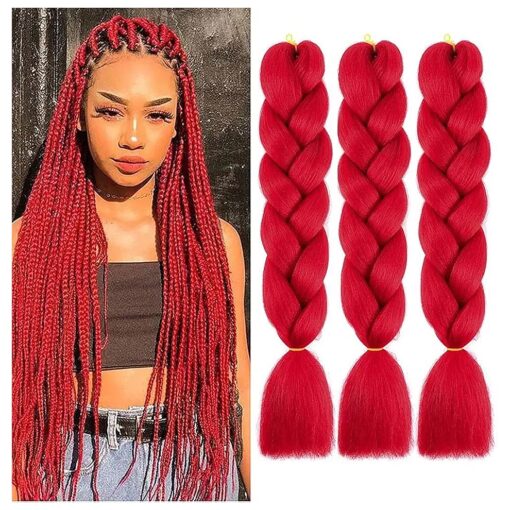 3 Packs/Lot 24" Braiding Hair Extensions Hot Water Setting Yaki Texture Synthetic Ombre Jumbo braids hair For Women ( Red )