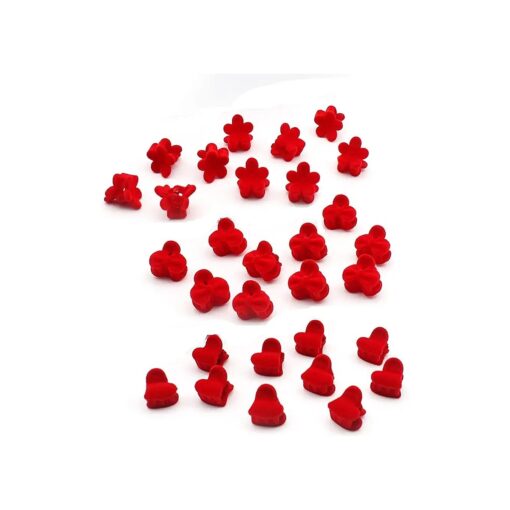 30pcs Red Velvet Mini Hair Claw Clips Flower Heart Bow Hair Bangs Pin Small Hair Clips Clamps Non Slip Tiny Plastic Jaw Clips For Girls and Women