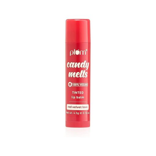 Plum Candy Melts Red Velvet Love Tinted Lip Balm | Moisturizes & Nourishes | Hydrates Dry & Chapped Lips | 100 % Vegan | 4.5G ( 4.5 G ( Pack Of 1 ) Red )