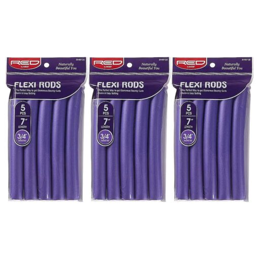 Red by Kiss Flexi Rods 7", 3/4" Diameter - Heatless Hair Curler for 90S Glamorous Bouncy Curls Beach Waves, No Slips, Sleep Styler ( 5 PCS x 3 PACKS )