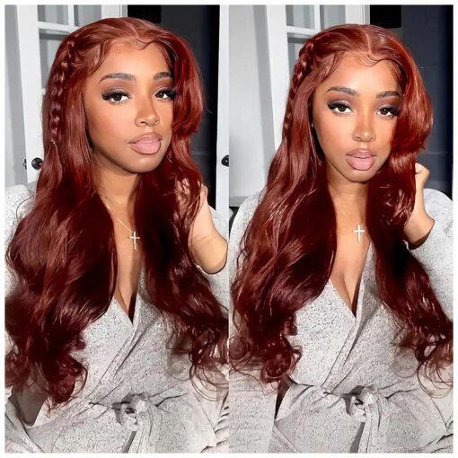 Reddish Brown Lace Front Wigs Human Hair Body Wave - 24 inch Red Auburn Brown Lace Frontal Wig 180 Density - 13x4 Transparent HD Lace Glueless Human Hair Wig Pre-Plucked with Baby Hair for Black Women