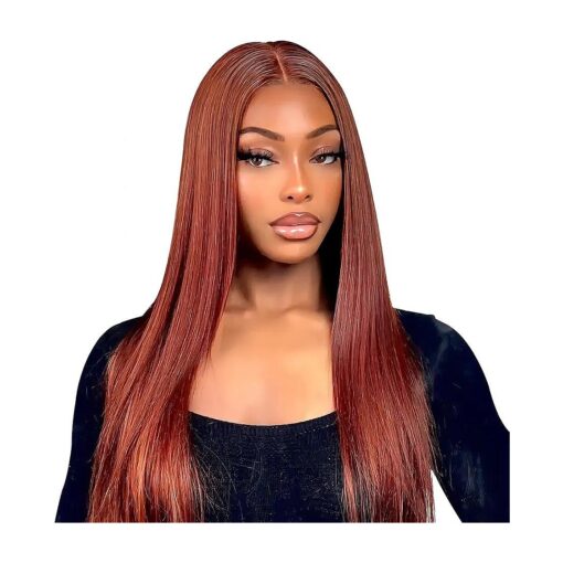 ISEE Reddish Brown Lace Front Wigs Human Hair Pre Plucked 6x4 HD Straight Human Hair Wear Go Wig Colored 10A Reddish Brown Frontal Wig 180 % Density Glueless Wigs Human Hair Wig 26 Inch