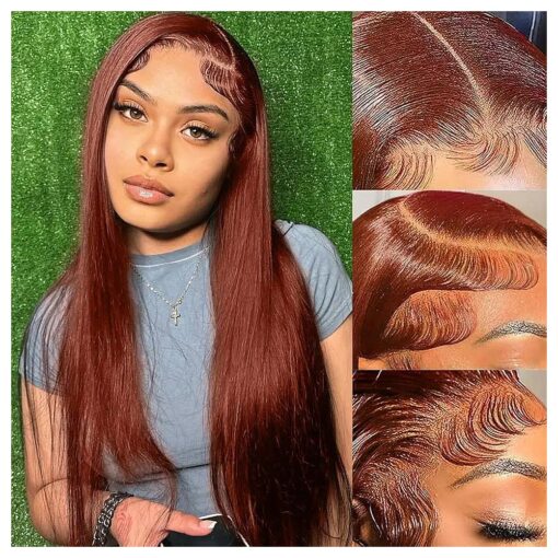 Reddish Brown Lace Front Wigs Human Hair 28 Inch Chocolate Brown Lace Wig Human Hair 180 % Density Straight Lace Front Wig Human Hair Pre Plucked Glueless 13x4 Lace Fontal Wigs Human Hair Brown