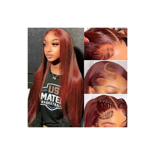 Reddish Brown Lace Front Wigs Human Hair For Black Women 13x4 HD Transparent Straight Lace Front Wigs Human Hair with Baby Hair Cooper Red Glueless Wigs Human Hair ( Reddish Brown, 26in )