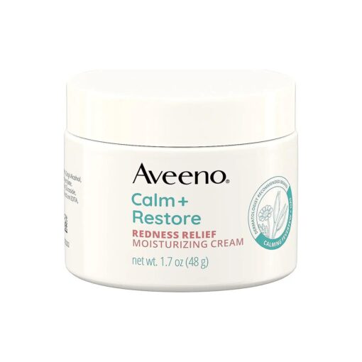 Aveeno Calm + Restore Redness Relief Moisturizing Cream, Daily Facial Cream for Sensitive Skin Instantly Calms & Soothes the Appearance of Redness, Fragrance-Free & Hypoallergenic, 1.7 oz