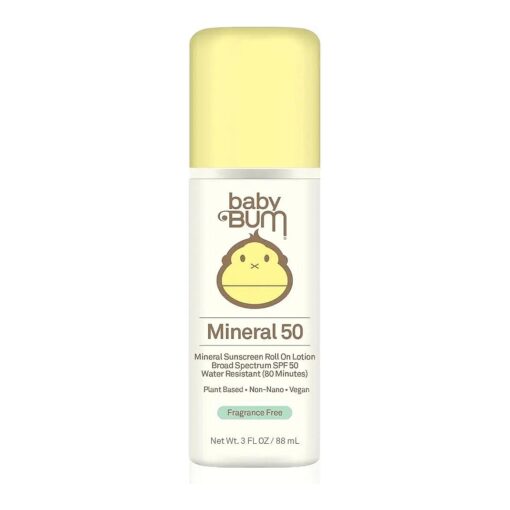 Baby Bum Mineral SPF 50 Roll-On Sunscreen | Vegan and Hawaii 104 Reef Act Compliant ( Octinoxate & Oxybenzone Free ) Broad Spectrum Moisturizing UVA/UVB Easy Roller Ball Sunscreen Lotion