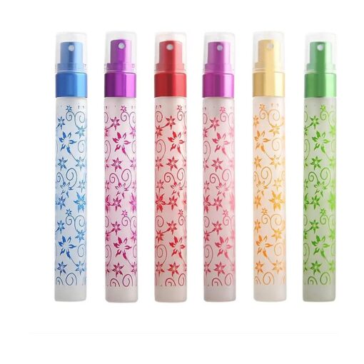 Enslz 6 PCS 10ml Flower Print Matte Refillable Empty Travel Glass Perfume Spray Bottle Atomizer Pump Sprayer Bottle Set