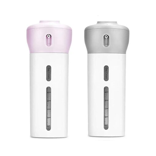 2 Pieces 4 in 1 Travel Dispenser Shampoo Lotion Gel Set Leak-proof Travel Containers Bottles For Toiletries Body Wash Liquid Cream TSA Approved, Grey/Pink ( pink+gray )