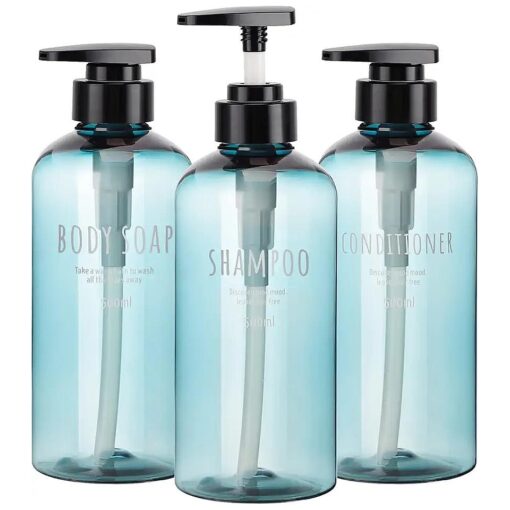 Segbeauty Shampoo Bottles with Pump, 16oz Empty Refillable Shower Bottle, 3 Pack 500ml Plastic Reusable Squeeze Lotion Dispenser for Shampoo and Conditioner Body Wash Liquid Soap Gel Bathroom Hotel