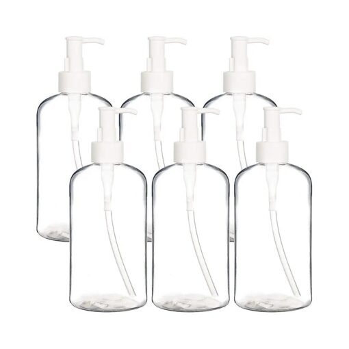 Youngever 6 Pack Plastic Pump Bottles 12 Ounce, Refillable Plastic Pump Bottles with Travel Lock ( Clear )