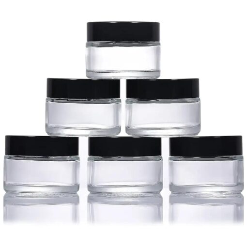 6 Pack 30ml Glass Cosmetic Jars, Empty Refillable Jars with Screw On Lids and White Liners, Cosmetic Containers Travel Cream Pots for Cosmetics, Powder, Lotion, Creams and Essential Oils