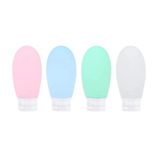 4 Pack 100 ml Portable Travel Bottles, Leak Proof Refillable Squeezable 3.4 fl, oz Silicone Tubes Travel Size Toiletries Containers, Carry On Travel Accessories for Shampoo Liquids by JinZeFa