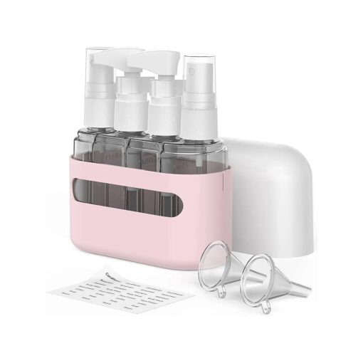 Travel Bottles - WayEee 4 in 1 Leak Proof Containers TSA Approved Toiletry Products Airplane Travel Accessories Kits For Refillable Liquid With Funnels And Labels - Pink