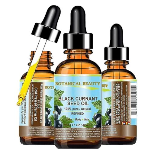 BLACK CURRANT SEED OIL 100 % Pure Natural Undiluted Refined Cold Pressed Carrier oil, 1 Fl.oz, - 30 ml For Face, Skin, Hair, Lip, Nails, Rich in Gamma Linolenic acid, Omega 3 by Botanical Beauty