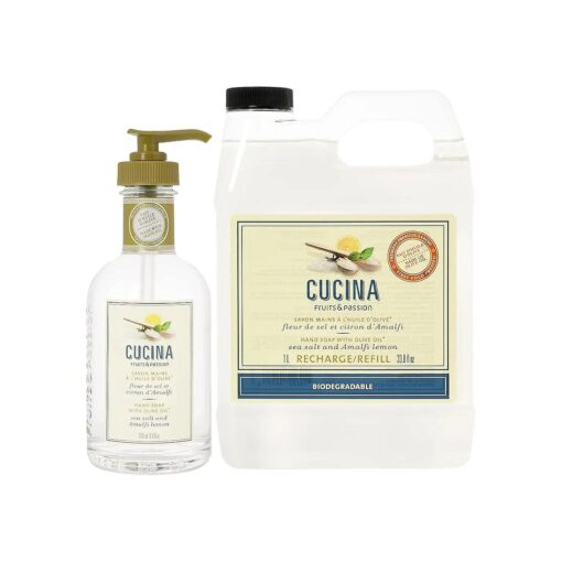 Fruits & Passion Cucina Hand Soap 200 Millilitre and 1 Litre Refill Set ( Sea Salt and Amalfi Lemon )