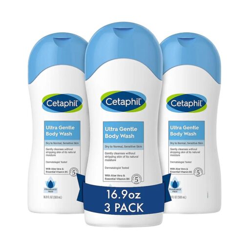 Cetaphil Ultra Gentle Refreshing Body Wash, For Dry To Normal, Sensitive Skin, Mother 's Day Gifts, Aloe Vera, Vitamin B5, Hypoallergenic, Dermatologist Tested, Fragrance Free, 16.9oz Pack of 3