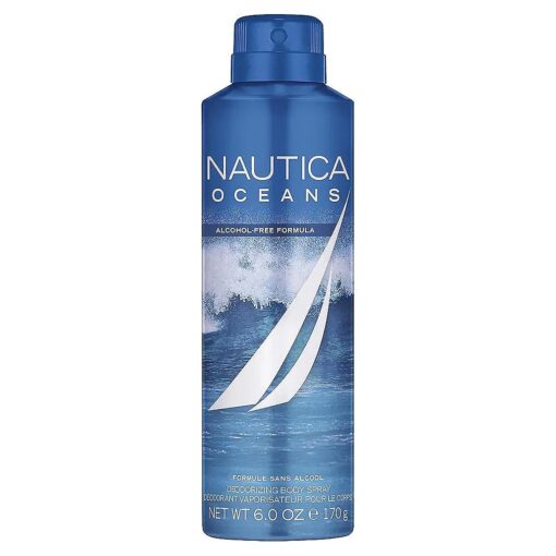 Nautica Oceans Deodorizing Body Spray, Non-Drying, Alcohol-Free, Vegan Formula, Fresh Citrus Scent, 6.0oz