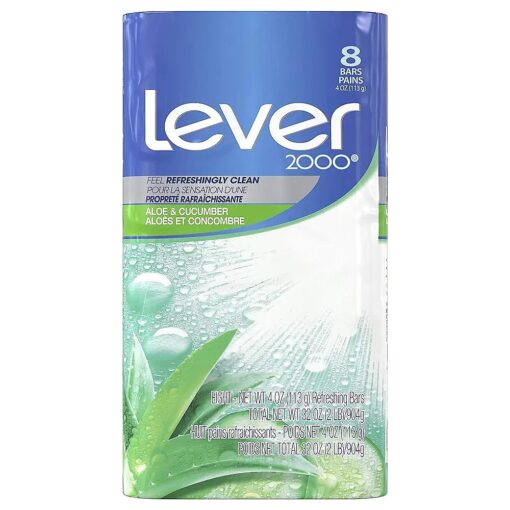 Lever 2000 Refreshing Body Soap and Facial Cleanser With Aloe & Cucumber Effectively Washes Away Bacteria, Fresh Aloe, 4 Ounce ( Pack of 8 )