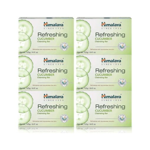 Himalaya Refreshing Cucumber Cleansing Bar, Face and Body Soap for Soft Skin, 4.41 oz, 6 Pack