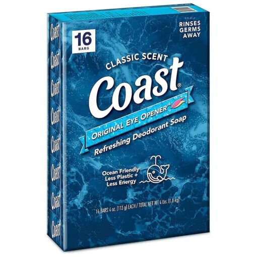 Coast Refreshing Deodorant Soap Bar, Classic Pacific Force Scent ( 16 Bars, 4 Oz ) - Refreshing & Fresh Scent with Thick & Rich Lather for Clean Skin - Deep Cleansing & Deodorizing Soap Bar