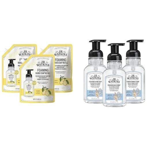 J.R. Watkins Foaming Hand Soap Refill 3 Pack 28 fl oz Lemon and Foaming Hand Soap with Pump 3 Pack 9 fl oz Ocean Breeze