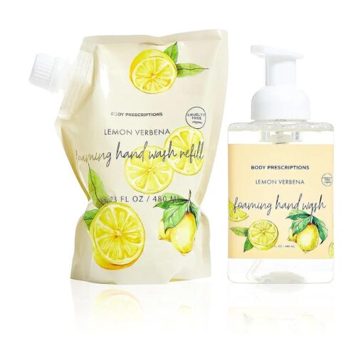 Body Prescriptions Hand Soap Set - 16.9 FL OZ Bottle with 16.23 FL OZ Refill Pouch for Refreshing Hygiene, Lemon Verbena