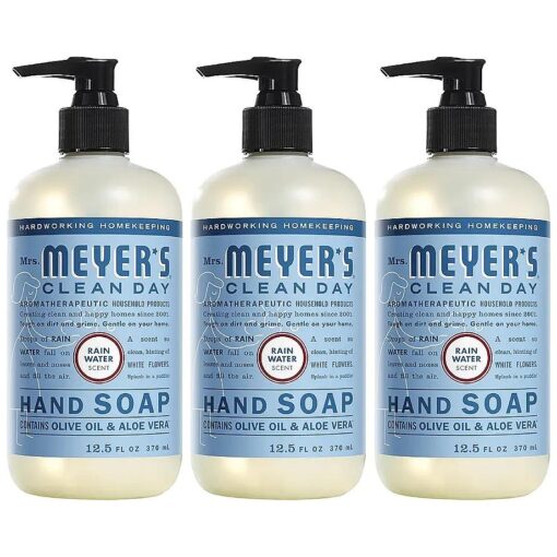 MRS. MEYER 'S CLEAN DAY Hand Soap, Made with Essential Oils, Biodegradable Formula, Rain Water, 12.5 fl, oz - Pack of 3