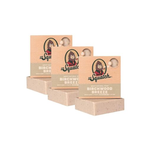 Dr. Squatch BIRCHWOOD BREEZE 3 Bar Pack - Cold Processed Soap Made For Men - Medium Grit - Natural Oils - Refreshing Clean Woody Scent - Exfoliating