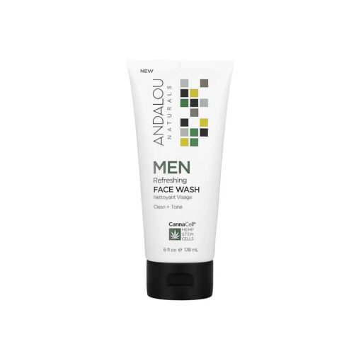 Andalou Naturals Men Refreshing Face Wash with CannaCell, 6 Ounces