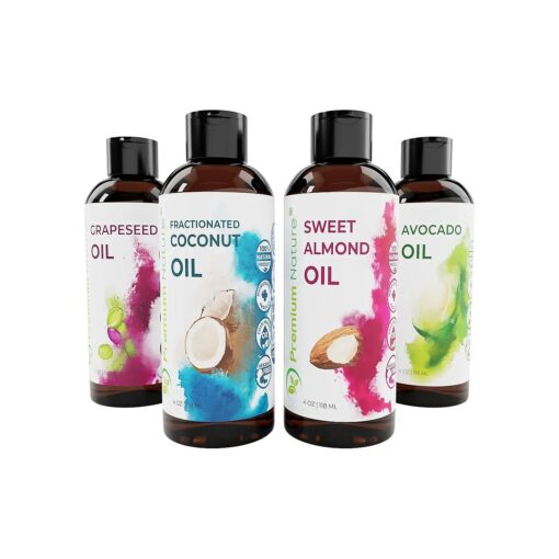 4-Piece Carrier Oil Variety Pack Gift Set - Essential Oil Mixing for Skin, Stretch Marks & Dry Skin Moisturizer, 4oz Each