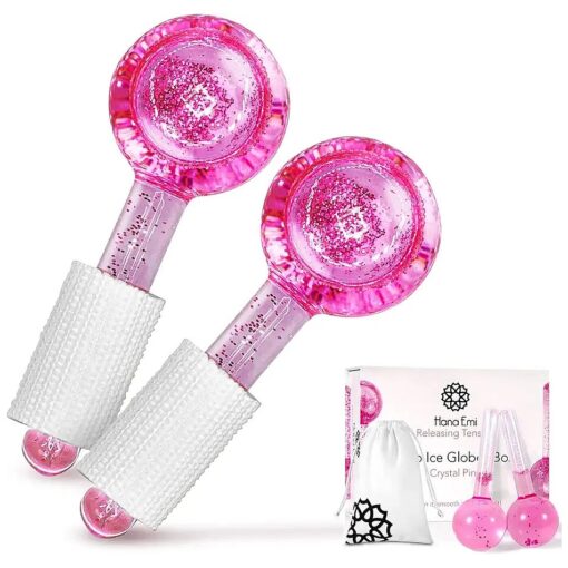 Ice Globes for Face ( Set of 2 ) - Unbreakable Ice Roller for Face and Eyes - Cryo Globes for Facials Anti-Age - Anti-Wrinkle Face Globes - Masajeador Facial ( Pink )