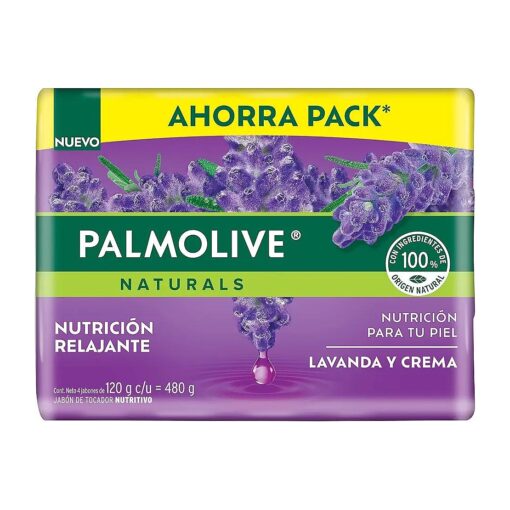 Palmolive Jabon Naturals Suavidad Relajante 4 Pack 150 g / 5.29 oz Soap Bars lavender and cream Classic Bathing Natural Mexican smooth soothing gentle scent foaming shower bath choose lavanda y crema