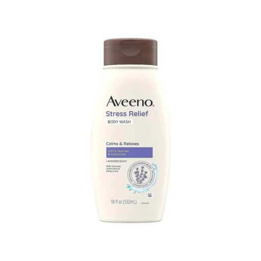 Aveeno Stress Relief Body Wash with Soothing Oat & Lavender Scent for Sensitive Skin, Moisturizing Shower Wash Gently Cleanses & Helps You Feel Calm & Relaxed, Sulfate-Free, 18 fl, oz