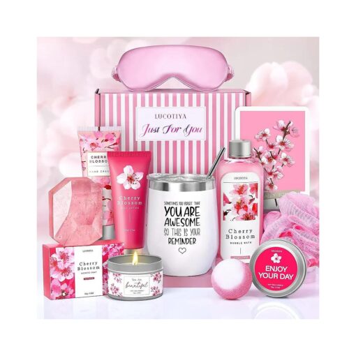 Gifts for Women Birthday Gifts for Women, Bath and Body Works Gift Set- 10 Pcs Valentine 's Mother 's Day Gifts and Cherry Blossoms Self Care Package Gift Women, Relaxing Spa Gift Basket for Women