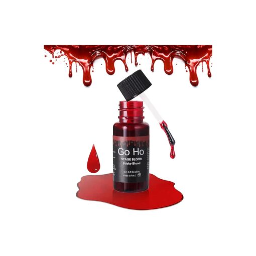 Go Ho Halloween Fake Blood Washable ( 0.5 oz ), Edible Fake Blood Realistic Effect Dripping Sticky Stage Blood for Eyes DripsTeeth Mouth Nose Bleeds, Cosplay SFX Zombie Vampire Blood Makeup, Bright