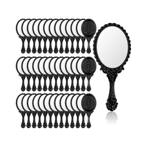 40 Pcs Vintage Handheld Mirror Retro Hand Held Mirror Vintage Hand Mirror Hand Mirrors with Handle Plastic Hand Held Mirrors for Kids Cute Compact Mirror for Girls ( Black )