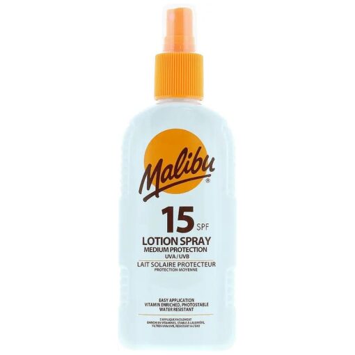 Malibu Medium Protection Sun Lotion Spray SPF15 With Vitamin E And Pro Vitamin B5 200 ml