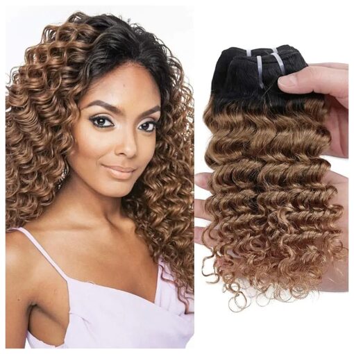 FASHION LINE 4 Bundles Deep Wave Short Bob Style Ombre 1B/30 Virgin Human Hair Bundles 50g Two Tone Color Brazilian Hair Weave 12"