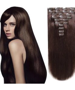 Clip in Real Human Hair Extensions, 14 Inch 120 Grams/4.2 Ounce 10 Pieces with 22 Clips per Set ( # 2 Dark Brown )