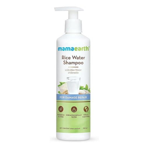 Mamaearth Rice Water Shampoo with Keratin | Repairs Damaged Hair, Reduces Split Ends & Hair Breakage | Adds Volume to Thin Hair | Sulfate-Free Hair Care | 8.45 Fl Oz ( 250ml )