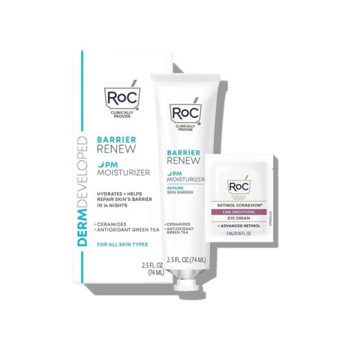 RoC Barrier Renew Night Moisturizer with Ceramides & Antioxidant Green Tea AND Lipo Peptides to renew Skin Barrier, 2.5 Ounces