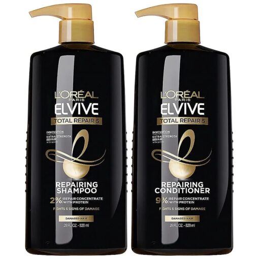 L'Oreal Paris Elvive Total Repair 5 Repairing Shampoo and Conditioner for Damaged Hair, 28 Ounce ( Set of 2 )