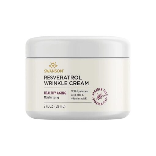 Swanson Resveratrol Wrinkle Cream with Hyaluronic Acid - 2 fl Ounce ( 59 ml ) - Healthy-Aging Cream for Smooth, Youthful-Looking Skin